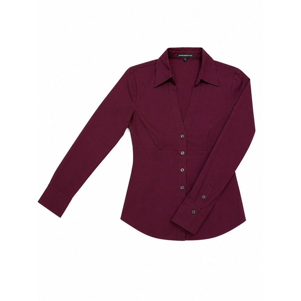 Express Design Studio Burgundy Button Down Blouse – Size Small